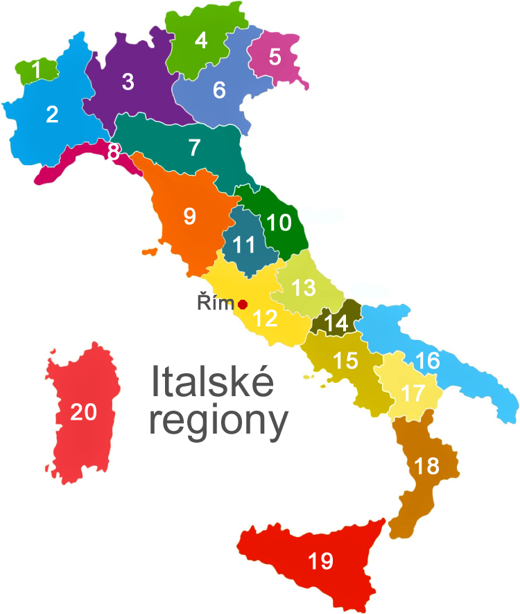 Italské regiony - mapa